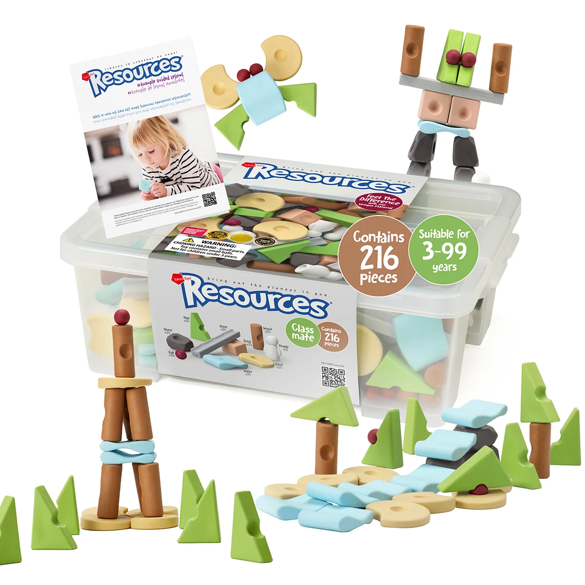 Resources® Classmate Set ชุดของเล่นตัวต่อปลายเปิด 216 ชิ้น สำหรับห้องเรียนและการเล่นร่วมกันของเด็กหลายคน