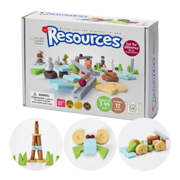 Resources® Gift Pack ชุดของเล่นตัวต่อปลายเปิด 72 ชิ้น พร้อมถุงผ้าสำหรับจัดเก็บ พกพา และมอบเป็นของขวัญ