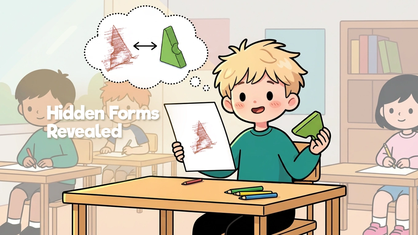 เด็กใช้ชิ้นส่วน Resources® และสีเทียนในห้องเรียน เพื่อเผยร่องรอยพื้นผิวที่ซ่อนอยู่ผ่านกิจกรรมฝนสี