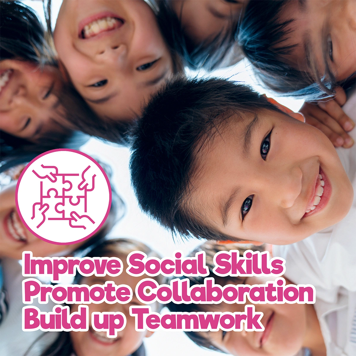 Children developing social skills and teamwork through collaborative building toy play