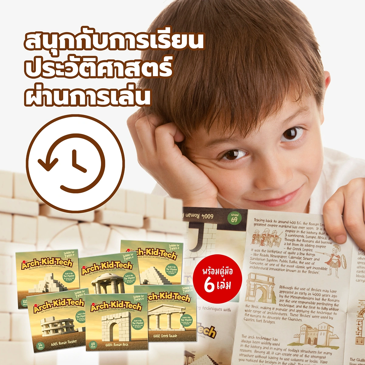 เด็กใช้ Arch-Kid-Tech® The Master’s Set เพื่อเรียนรู้สถาปัตยกรรมโบราณ ประวัติศาสตร์ และการสร้างโครงสร้างผ่านการลงมือเล่น